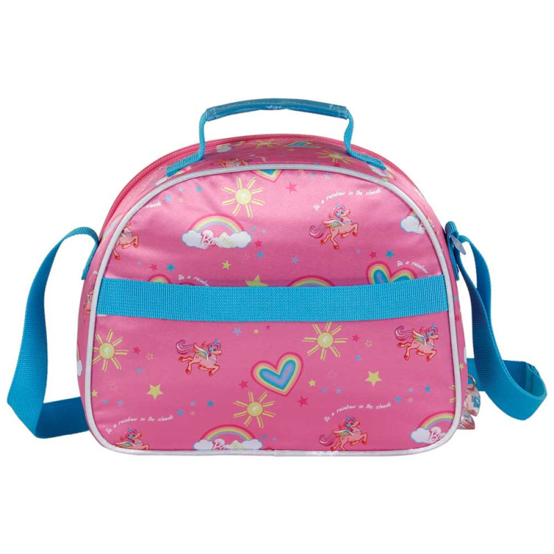 Parte trasera portamerienda Barbie Rainbow rosa con cinta para trolley