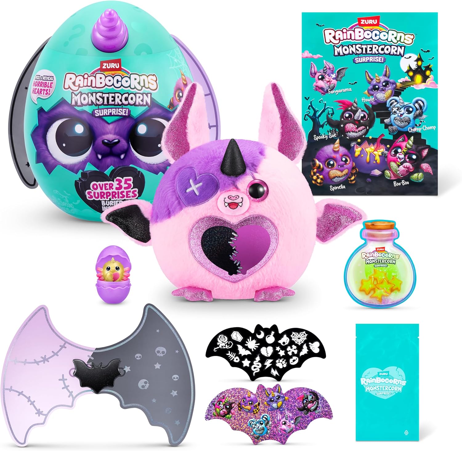 Ejemplo de personaje Rainbocorns Monstercorn con alas Boo-boocorn y sorpresas