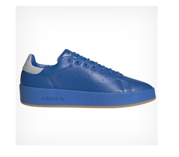 Zapatilla Adidas Stan Smith Recon azul H06186 talla 46 vista lateral con talón gris y suela color goma