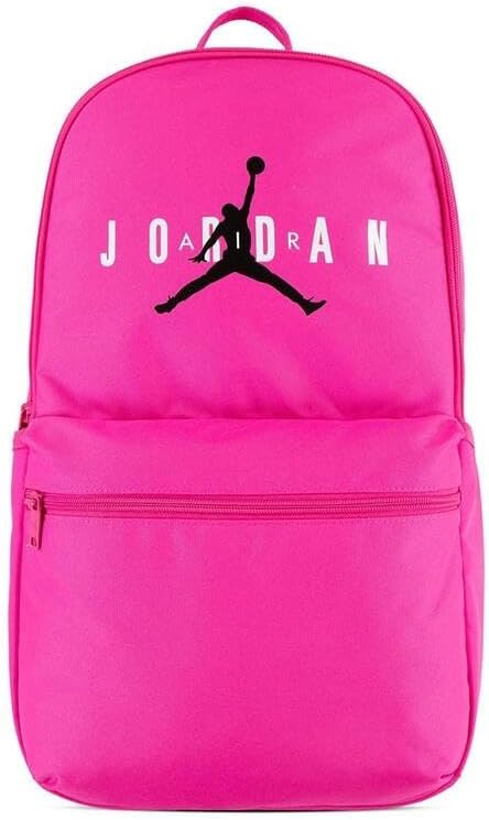 Mochila Jordan HBR Eco MA0931-P5D rosa fucsia unisex con logotipo Jumpman negro y bolsillo frontal con cremallera